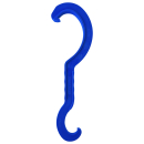 Blauer Montageschlüssel für PP-Klemmkupplungen von 16–63 mm, vertikal auf weißem Hintergrund, mit zwei Hakenseiten für verschiedene Durchmesser.